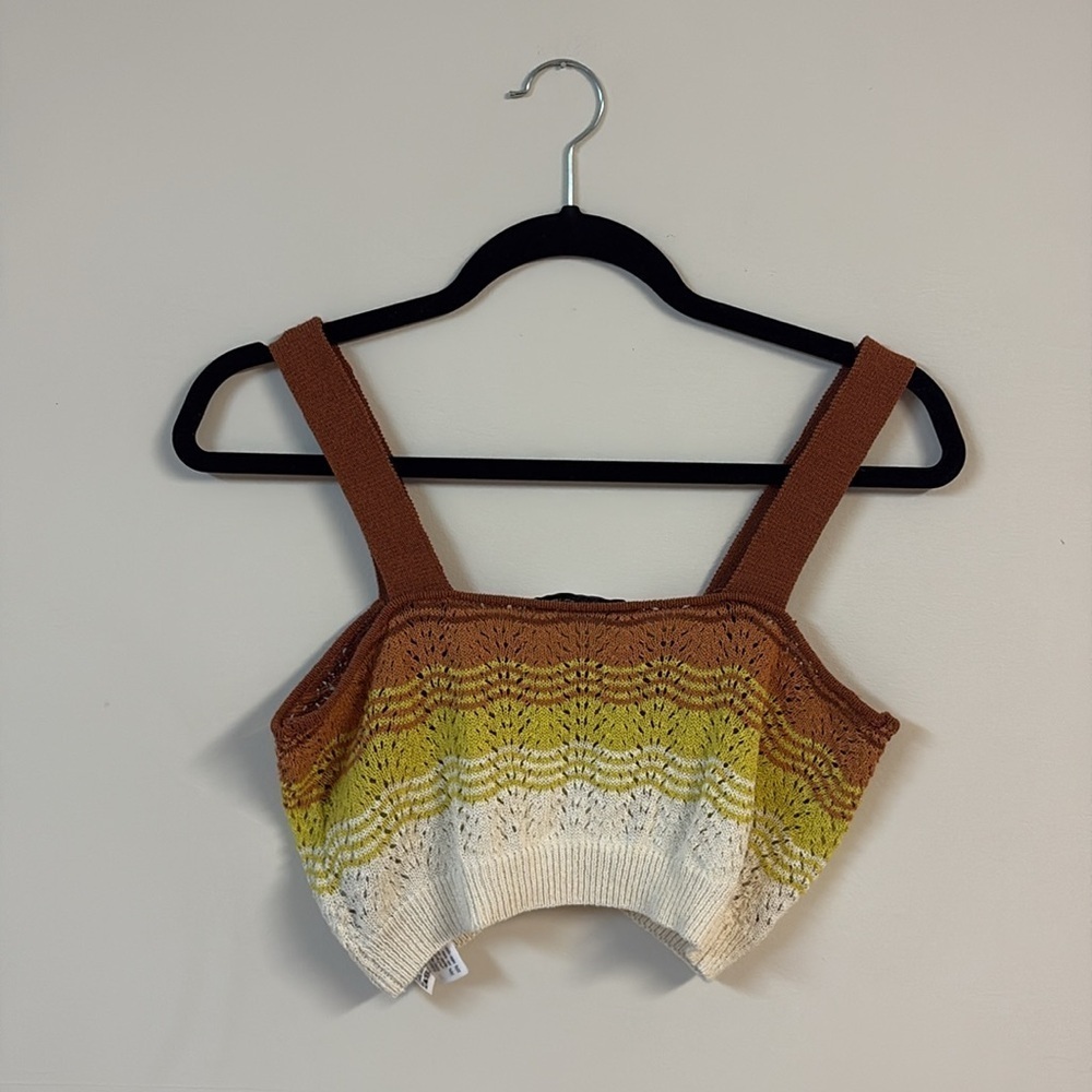 BNWOT Zara Brown and Yellow Crochet Crop Top size M - Picture 4 of 4